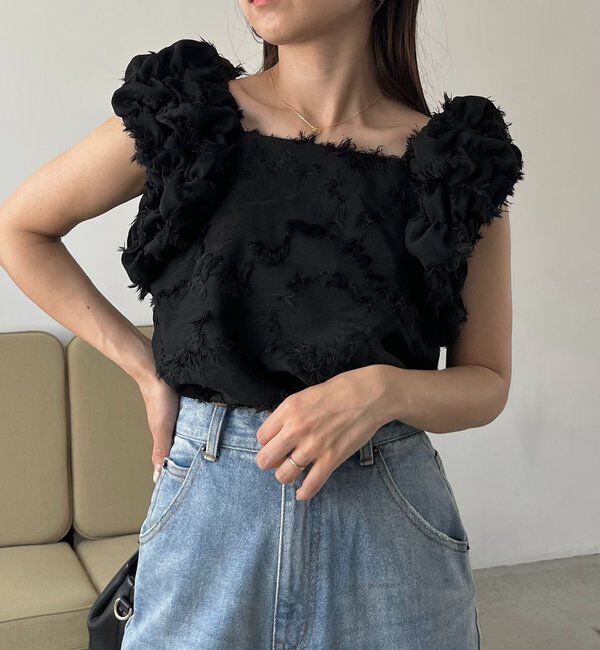  「【SNSで話題！/オケージョンにも◎】ジャガードパフショルダートップス」|シャツ・ブラウス|