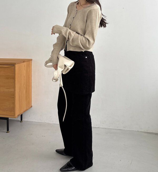  「【新色/オフホワイト】【前後2WAY】カーブスリーブリブニット」|カーディガン|