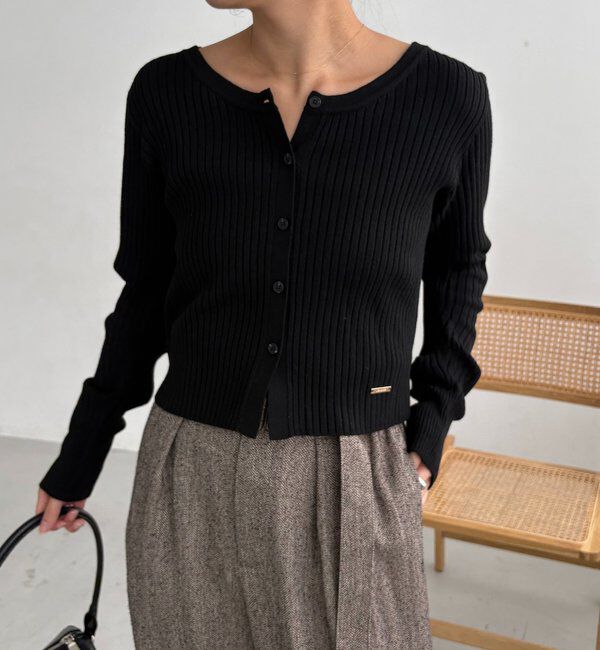  「【新色/オフホワイト】【前後2WAY】カーブスリーブリブニット」|カーディガン|