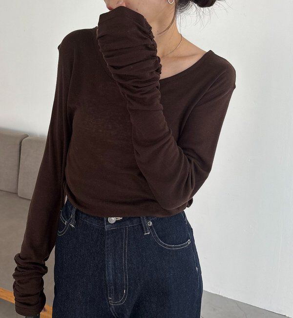  「【前後2WAY】テンセルウール袖ギャザーロンT」|Tシャツ・カットソー|ブラウン