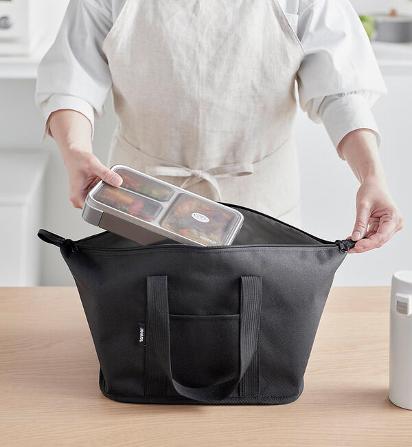 collex「【tower】そのまま入る 洗える 大容量 保冷保温 お弁当バッグ」|エコバッグ|ブラック
