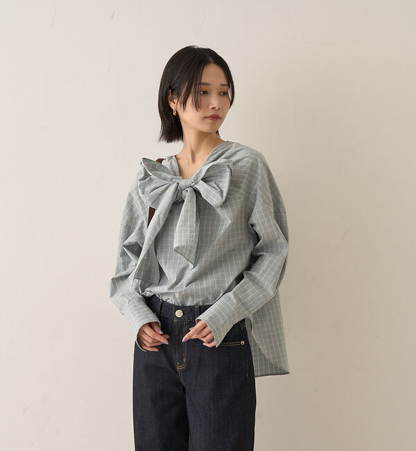 Rouge vif「コットンチェックリボンブラウス」|シャツ・ブラウス|