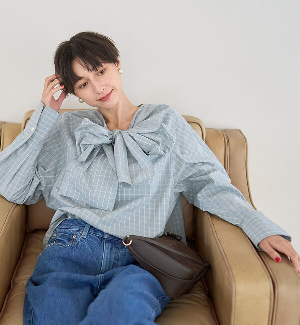 Rouge vif「コットンチェックリボンブラウス」|シャツ・ブラウス|