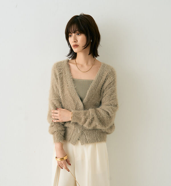 Rouge vif「【2点セット】ファーニットカーデ&times;リブニットキャミ アンサンブル」|カーディガン|