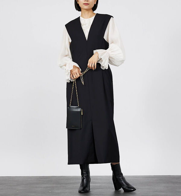 qualite「ウールトロVネックワンピース」|ワンピース|ブラック