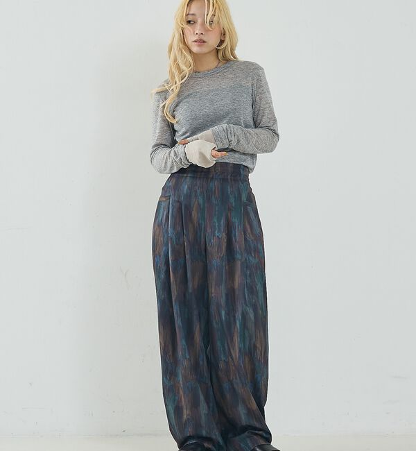 NOMINE「水彩アート ニュアンス柄 タックパンツ」|その他|