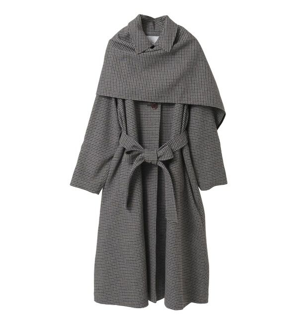 TIARA「ストール付きテントコート」|チェスターコート|グレー千鳥