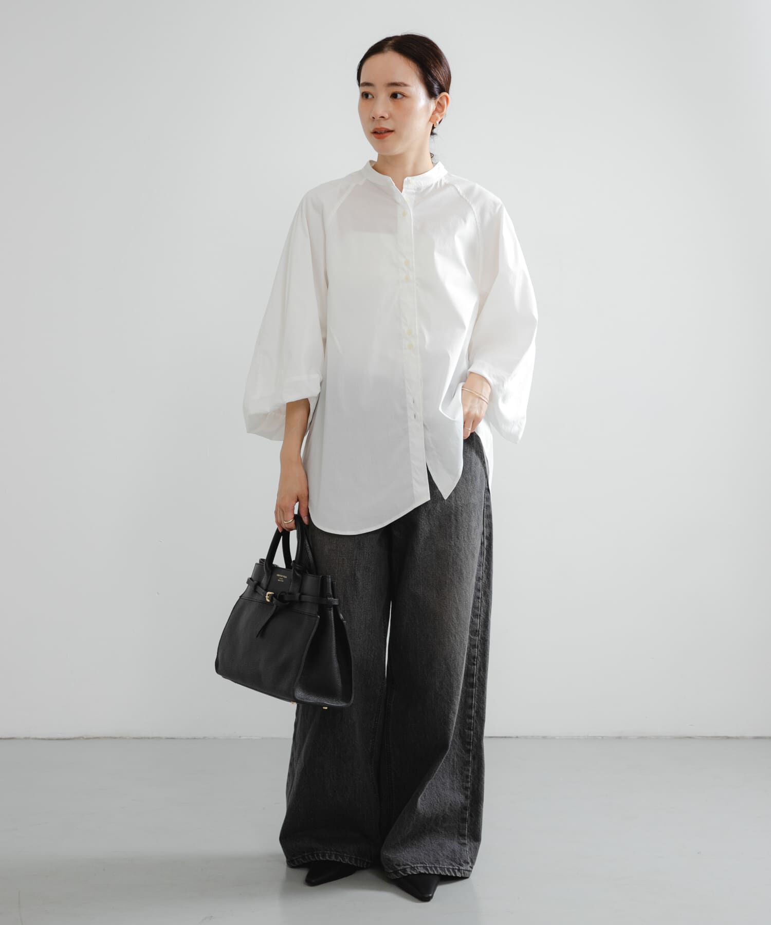 URBAN RESEARCH「イレギュラーヘムスタンドカラー7分袖ブラウス」|シャツ・ブラウス|