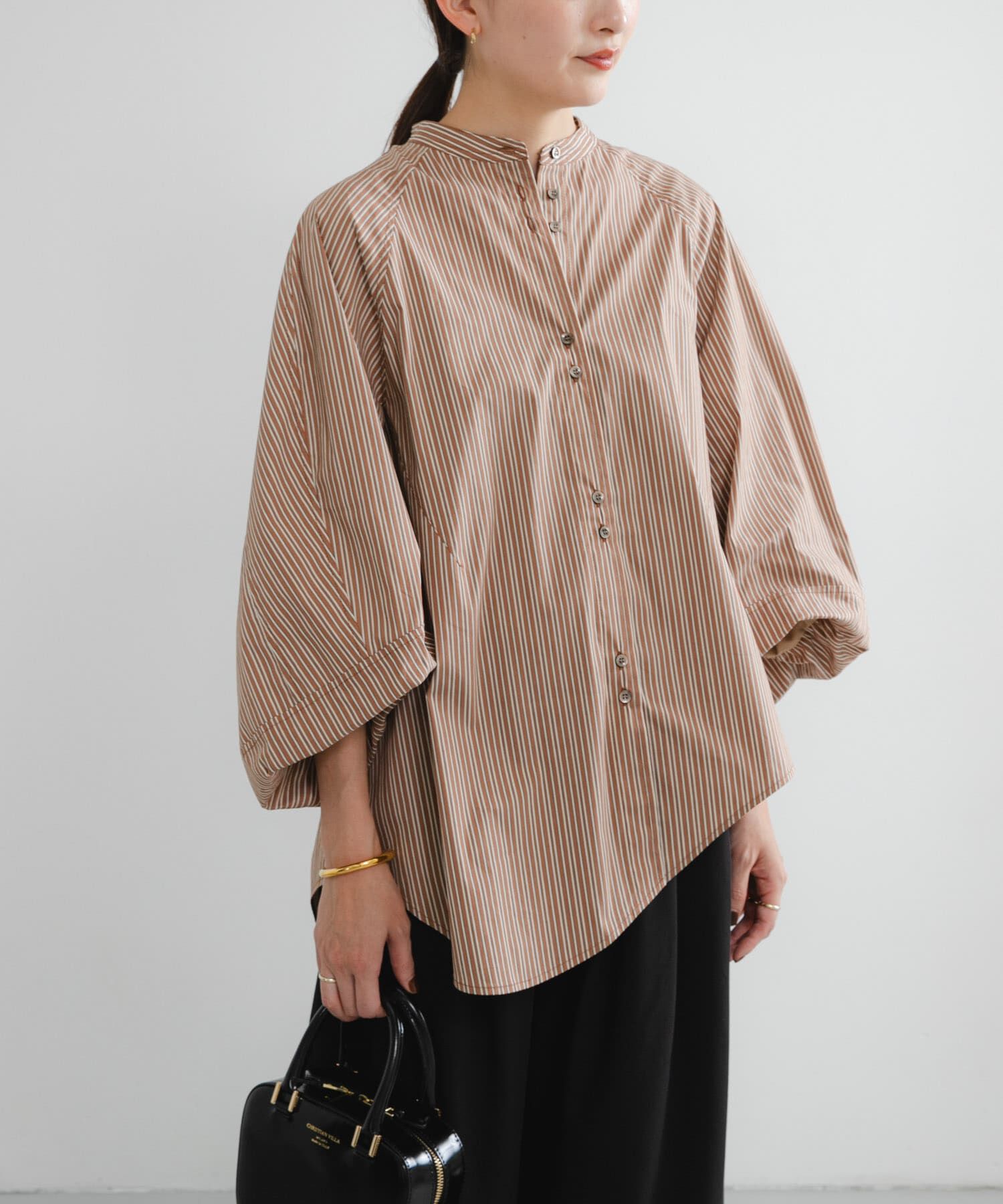 URBAN RESEARCH「イレギュラーヘムスタンドカラー7分袖ブラウス」|シャツ・ブラウス|