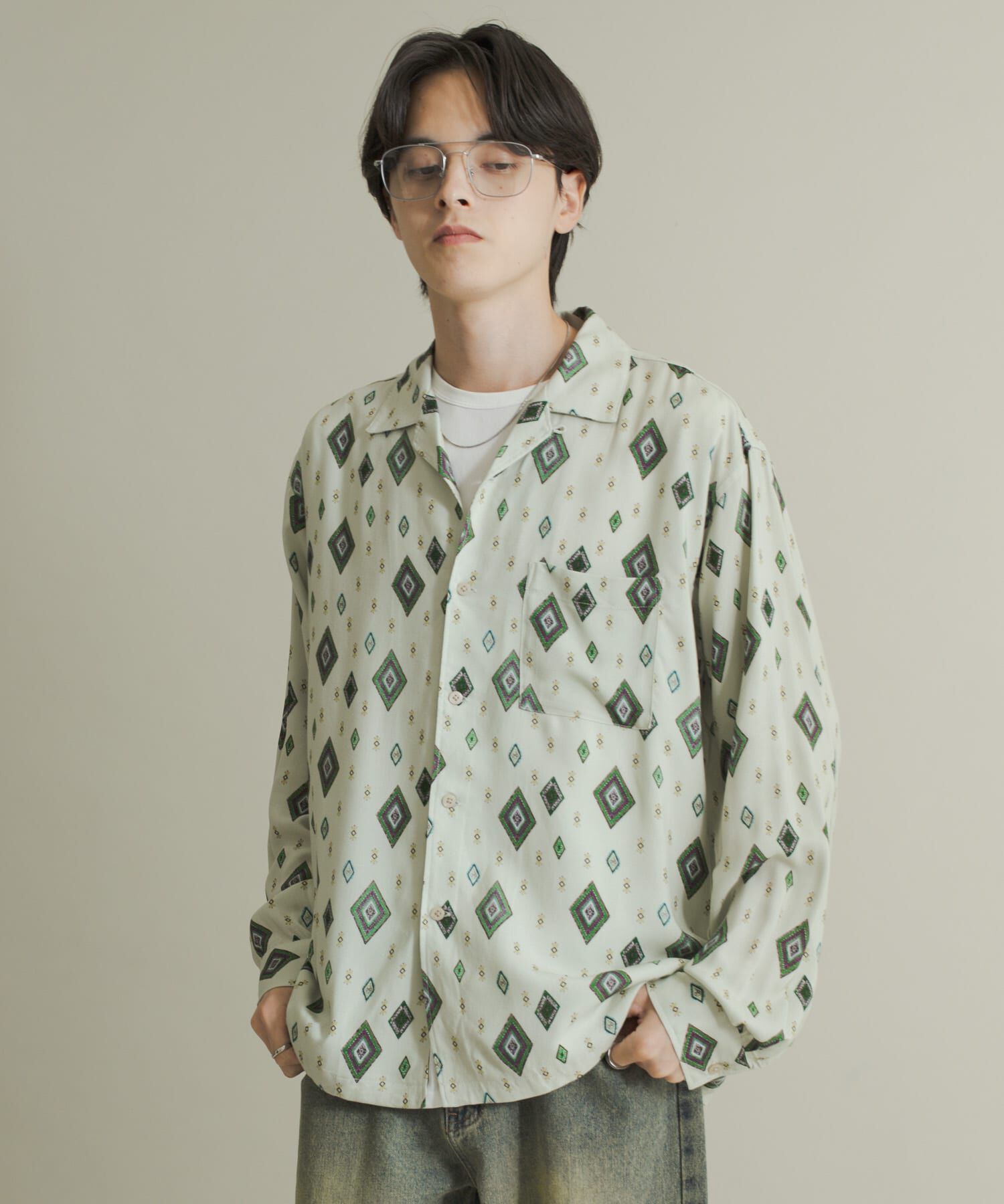 SENSE OF PLACE by URBAN RESEARCH「アソートパターンオープンカラーロングスリーブシャツ」|シャツ・ブラウス|ベージュ系その他