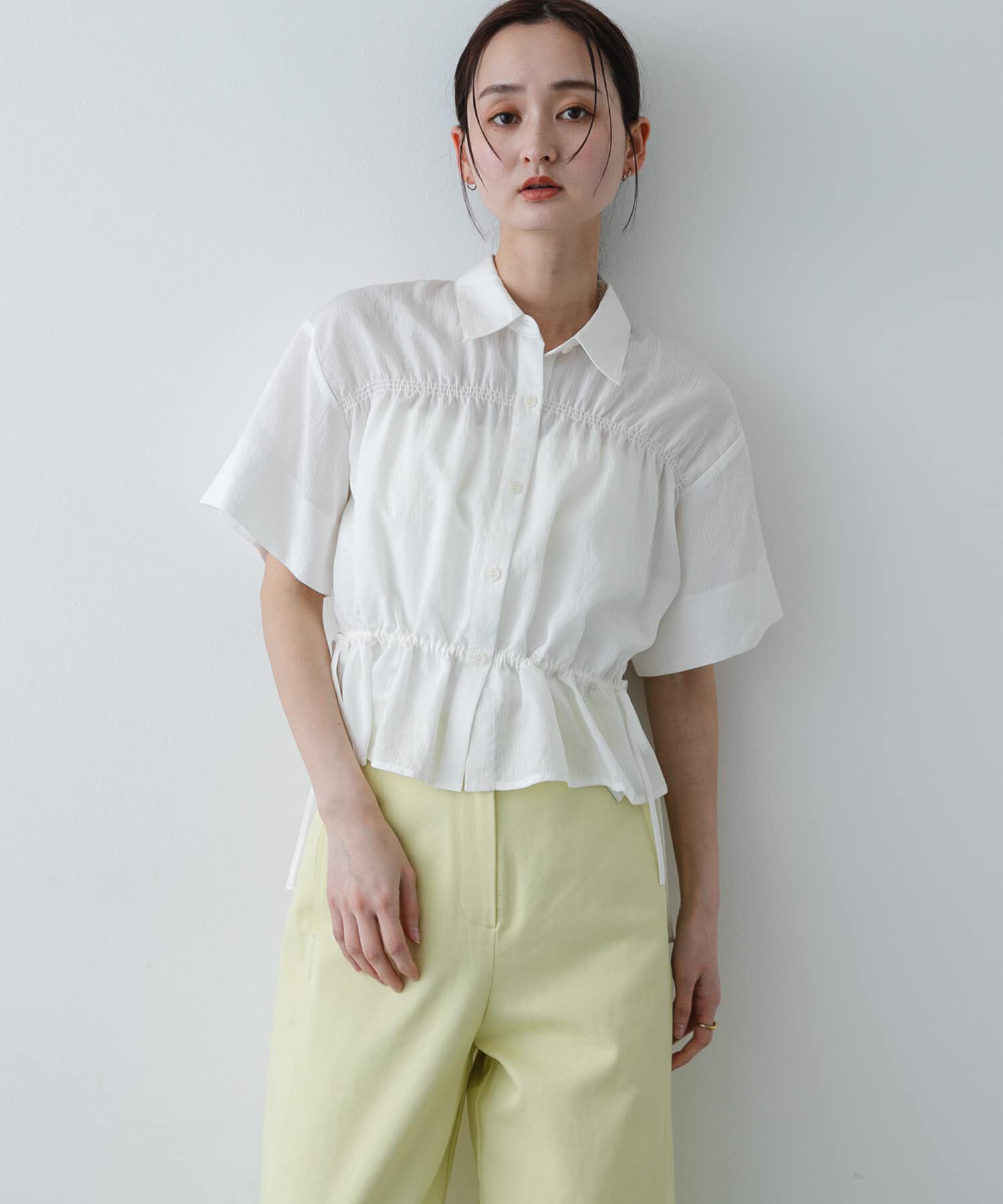 SENSE OF PLACE by URBAN RESEARCH「クロップドペプラムシャーリングシャツ」|シャツ・ブラウス|ホワイト系その他