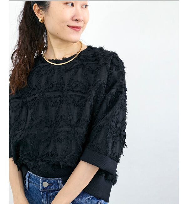  「《WEB限定アイテム》ジャガードクルーネックブラウス」|シャツ・ブラウス|