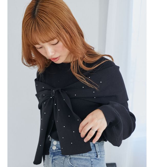 MAJESTICLEGON「リボンビジューニット」|ニット・セーター|