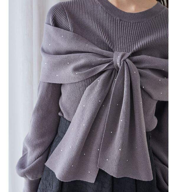 MAJESTICLEGON「リボンビジューニット」|ニット・セーター|Ｃ／グレー