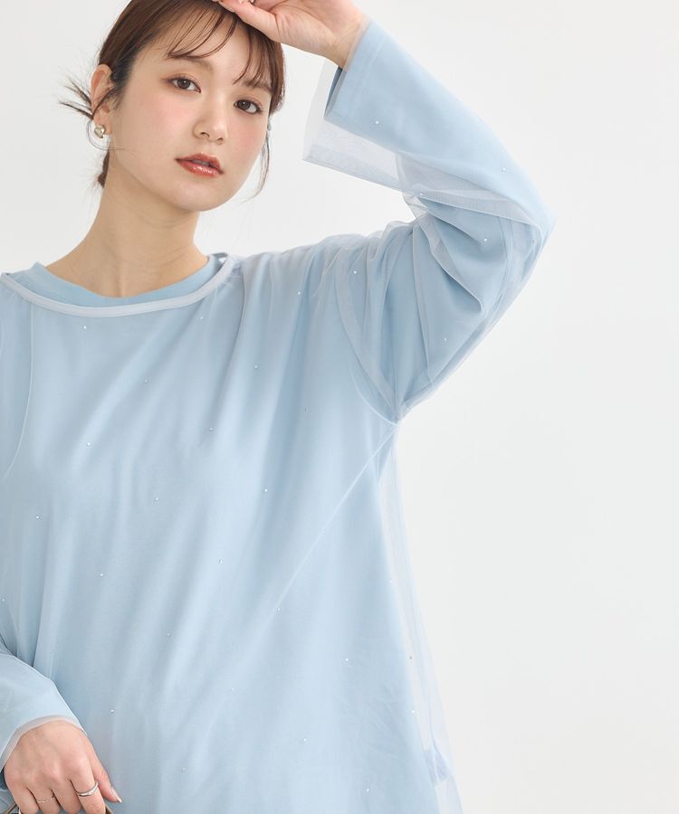 earth music&ecology「ラインストーンチュールドッキングプルオーバー」|Tシャツ・カットソー|