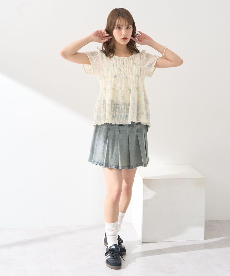 earth music&ecology「フラワープリント刺繍ブラウス」|シャツ・ブラウス|