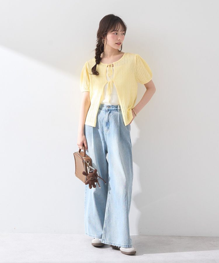 earth music&ecology「透かし編みフロントリボンカーディガン」|カーディガン|