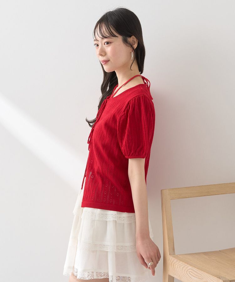 earth music&ecology「透かし編みフロントリボンカーディガン」|カーディガン|