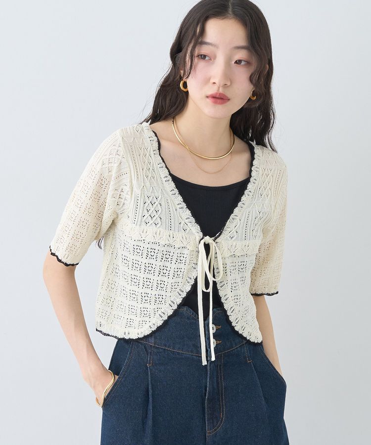 earth music&ecology「ミニスカラップ透かし編みニットカーディガン」|カーディガン|