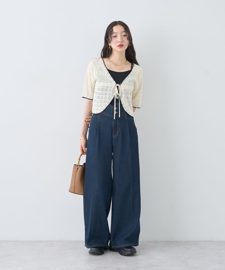 earth music&ecology「ミニスカラップ透かし編みニットカーディガン」|カーディガン|