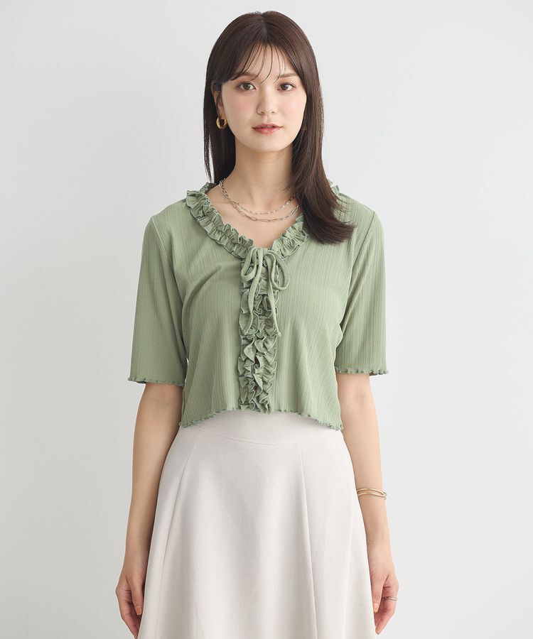 earth music&ecology「フリルカットリブカーディガン」|Tシャツ・カットソー|