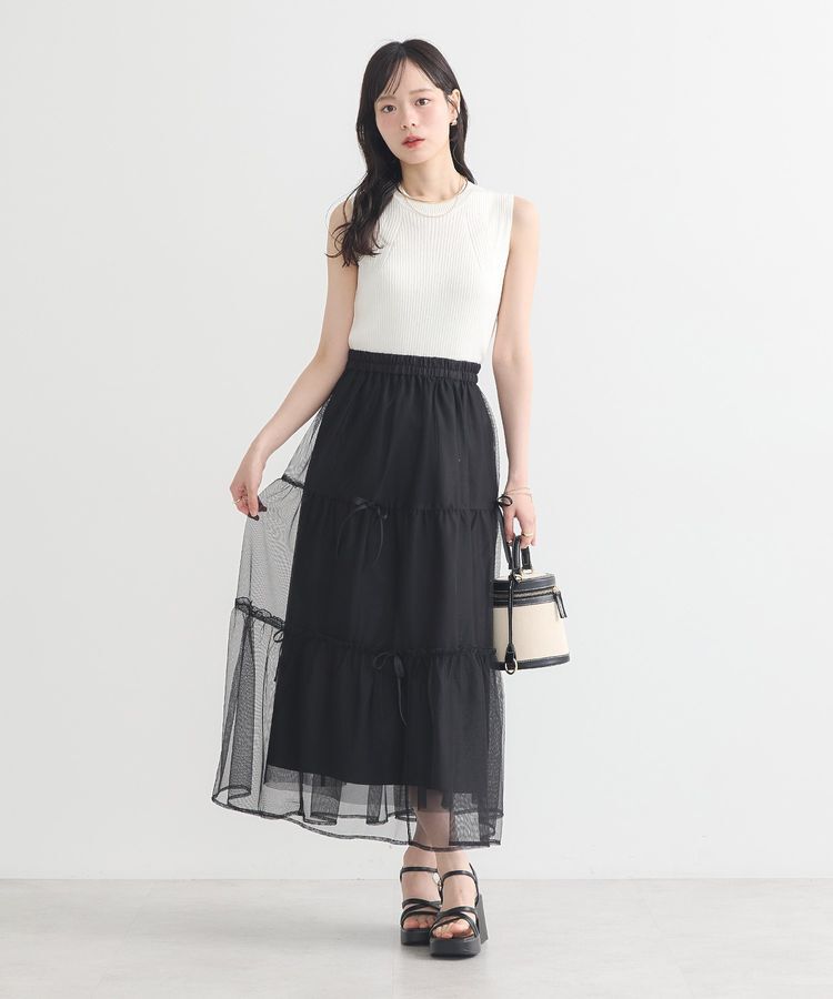 earth music&ecology「リボンチュールティアードスカート」|フレア|