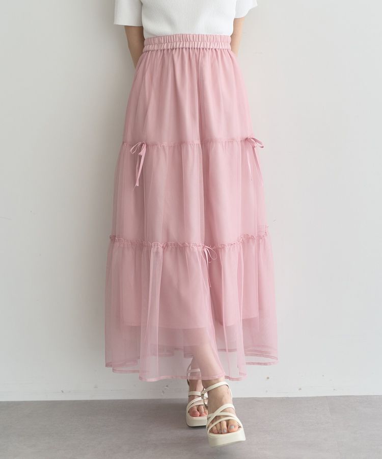 earth music&ecology「リボンチュールティアードスカート」|フレア|