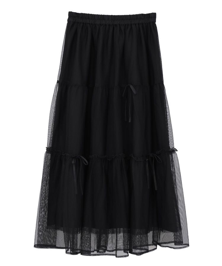 earth music&ecology「リボンチュールティアードスカート」|フレア|