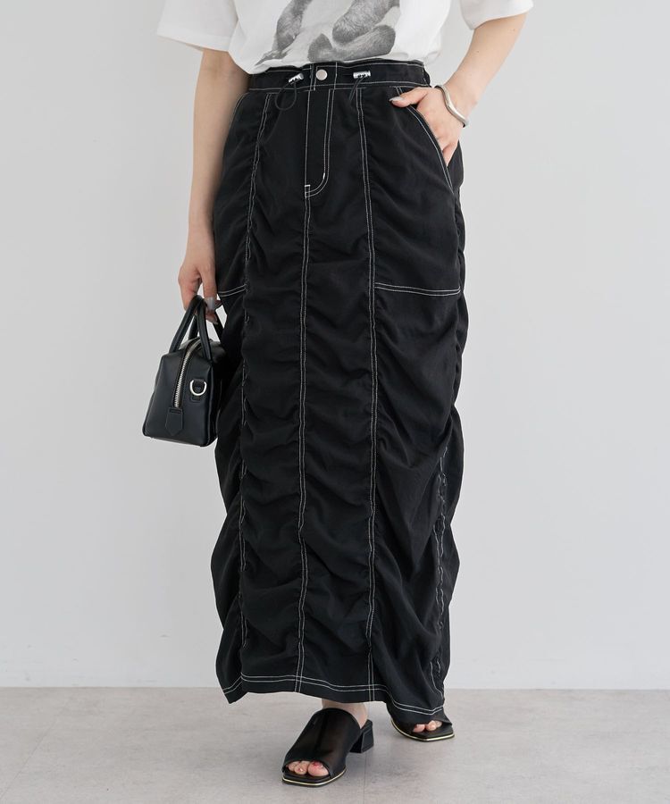 Green Parks「・SUGAR SPOON 配色stギャザースカート」|タイト|Black