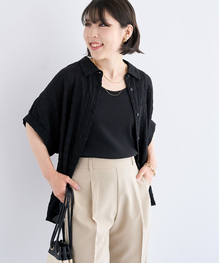 Green Parks「シアーシャーリングフレンチスリーブシャツ」|シャツ・ブラウス|Black