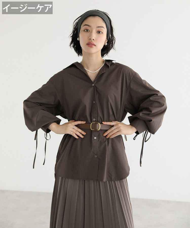 Green Parks「イージーケア袖シャーリングシャツ」|シャツ・ブラウス|Brown