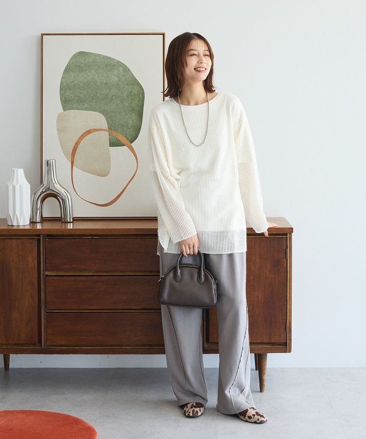 Green Parks「メッシュ長袖ゆるカットプルオーバー」|Tシャツ・カットソー|