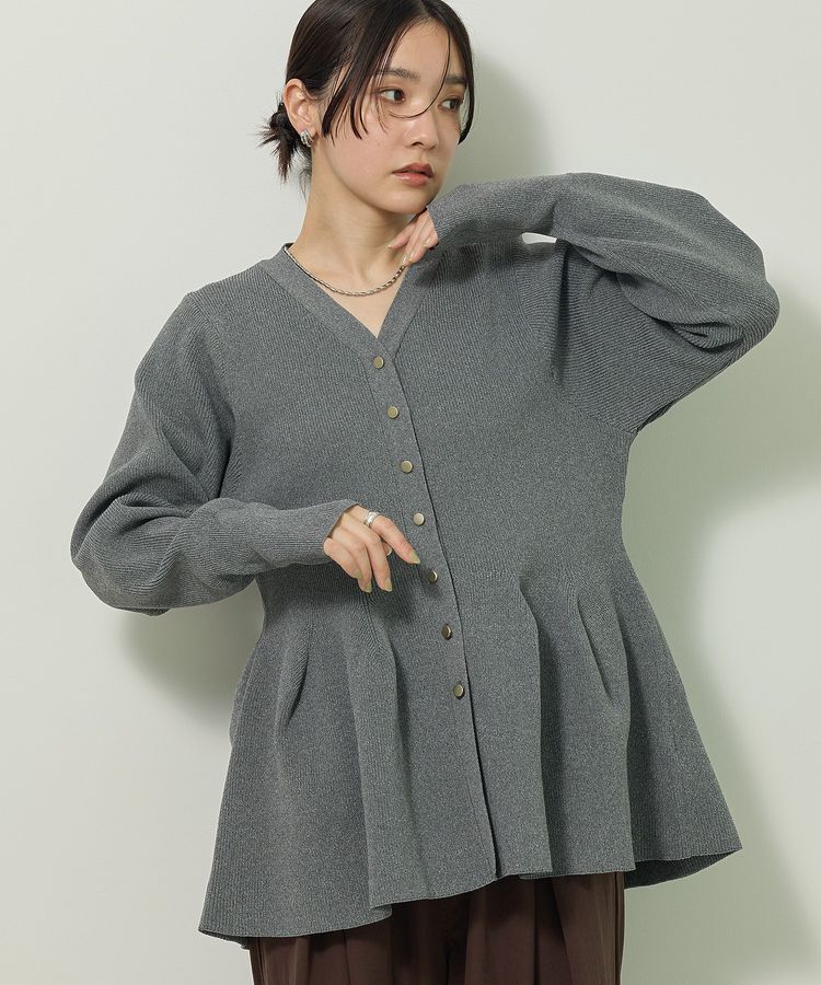 Green Parks「金釦ペプラムニットカーディガン」|カーディガン|Gray Mixture