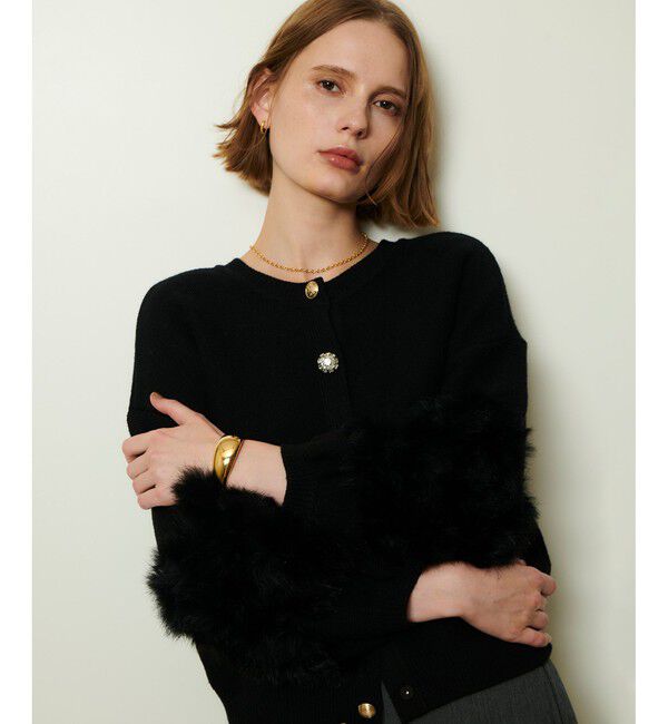 allureville「ラビットカフクレイジー釦2WAYプルオーバー」|ニット・セーター|ブラック