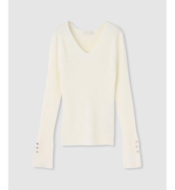 allureville「袖釦Vネックプルオーバー」|ニット・セーター|オフホワイト