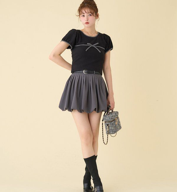  「ベルト付きプリーツバルーンミニスカート」|スカート|