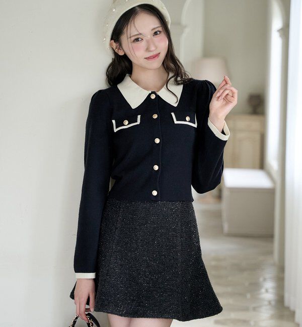  「金ボタン配色衿ニット」|ニット・セーター|