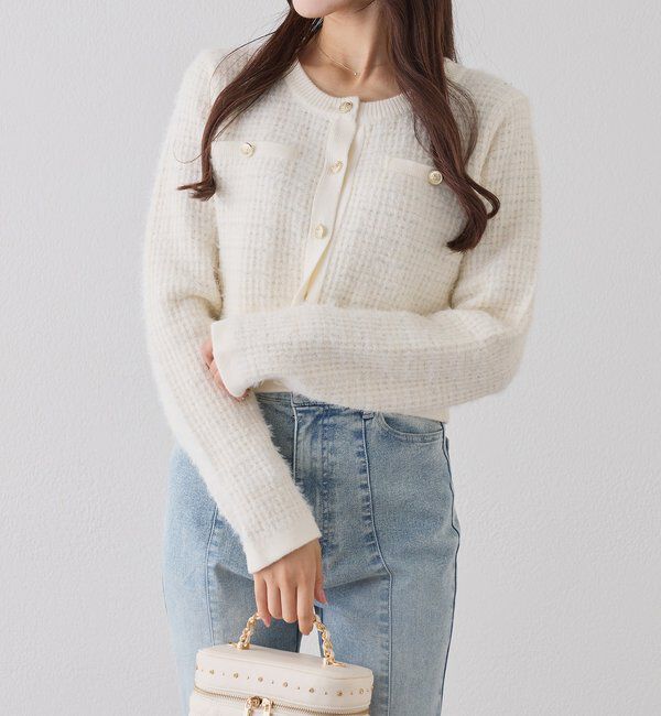 「金ボタンラメツイードカーデ」|ニット・セーター|