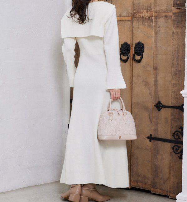  「襟付き金ボタンニットロングワンピース」|ワンピース|