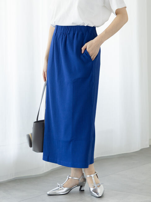 Te chichi TERRASSE「【選べる着丈】ゴム編みナロースカート」|スカート|ブルー