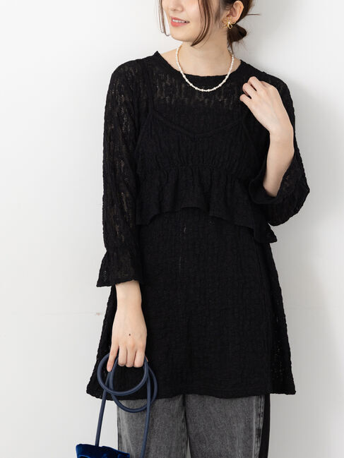 Te chichi TERRASSE「ビスチェ付きカットレーストップス」|その他|ブラック