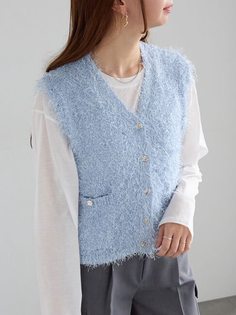 Te chichi「金釦ポケットシャギーニットベスト」|ダウンベスト・ベスト|