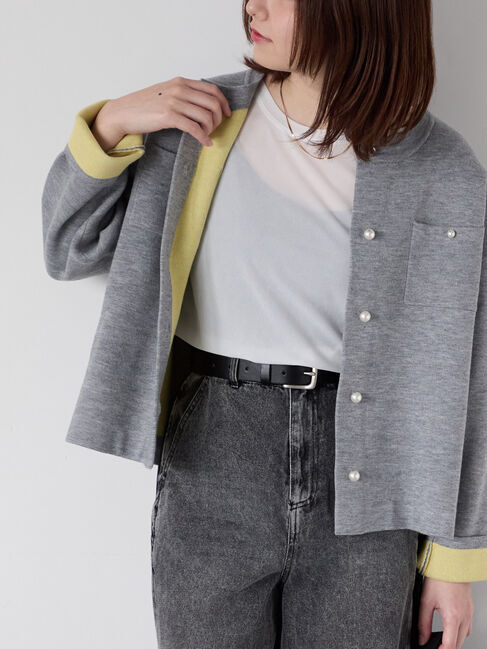 Te chichi TERRASSE「パール釦バイカラーニットカーディガン」|カーディガン|