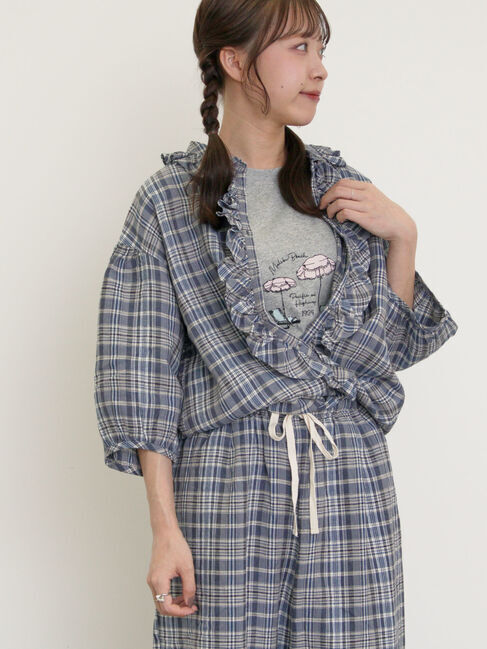 Samansa Mos2「【Cross&times;Linen】フリルブラウス」|シャツ・ブラウス|