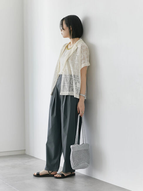 Samansa Mos2 blue「ストレッチタックカーブパンツ」|その他|