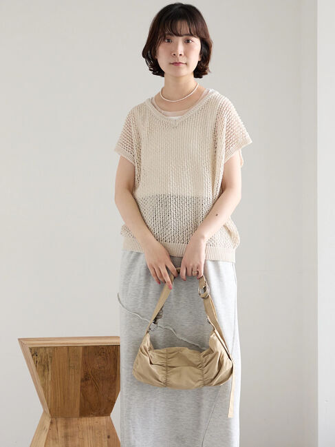 Samansa Mos2 blue「メランジラメメッシュニットベスト」|ニット・セーター|