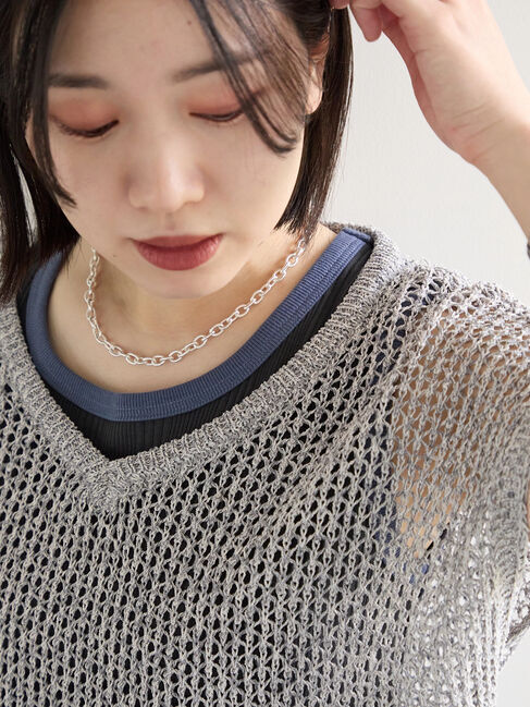 Samansa Mos2 blue「メランジラメメッシュニットベスト」|ニット・セーター|