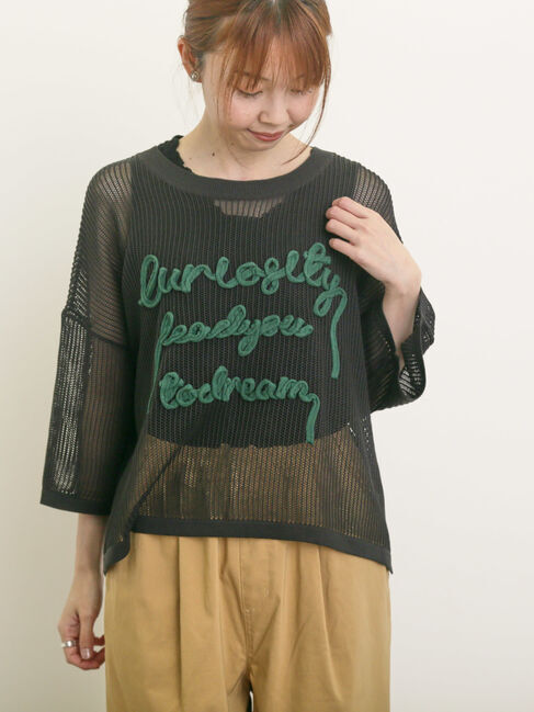 Samansa Mos2「テープロゴ刺繍ニットプルオーバー」|ニット・セーター|