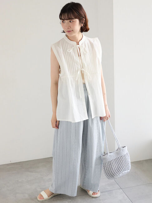 Samansa Mos2 blue「【Made in India】リボンベスト」|シャツ・ブラウス|