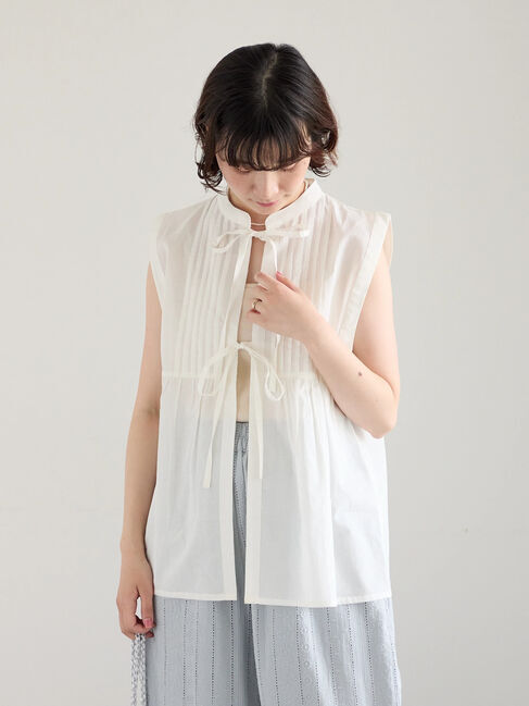 Samansa Mos2 blue「【Made in India】リボンベスト」|シャツ・ブラウス|